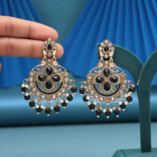 Black Color Kundan Earrings