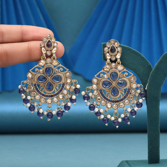 Blue Color Kundan Earrings