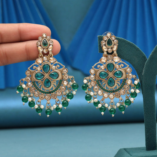 Green Color Kundan Earrings