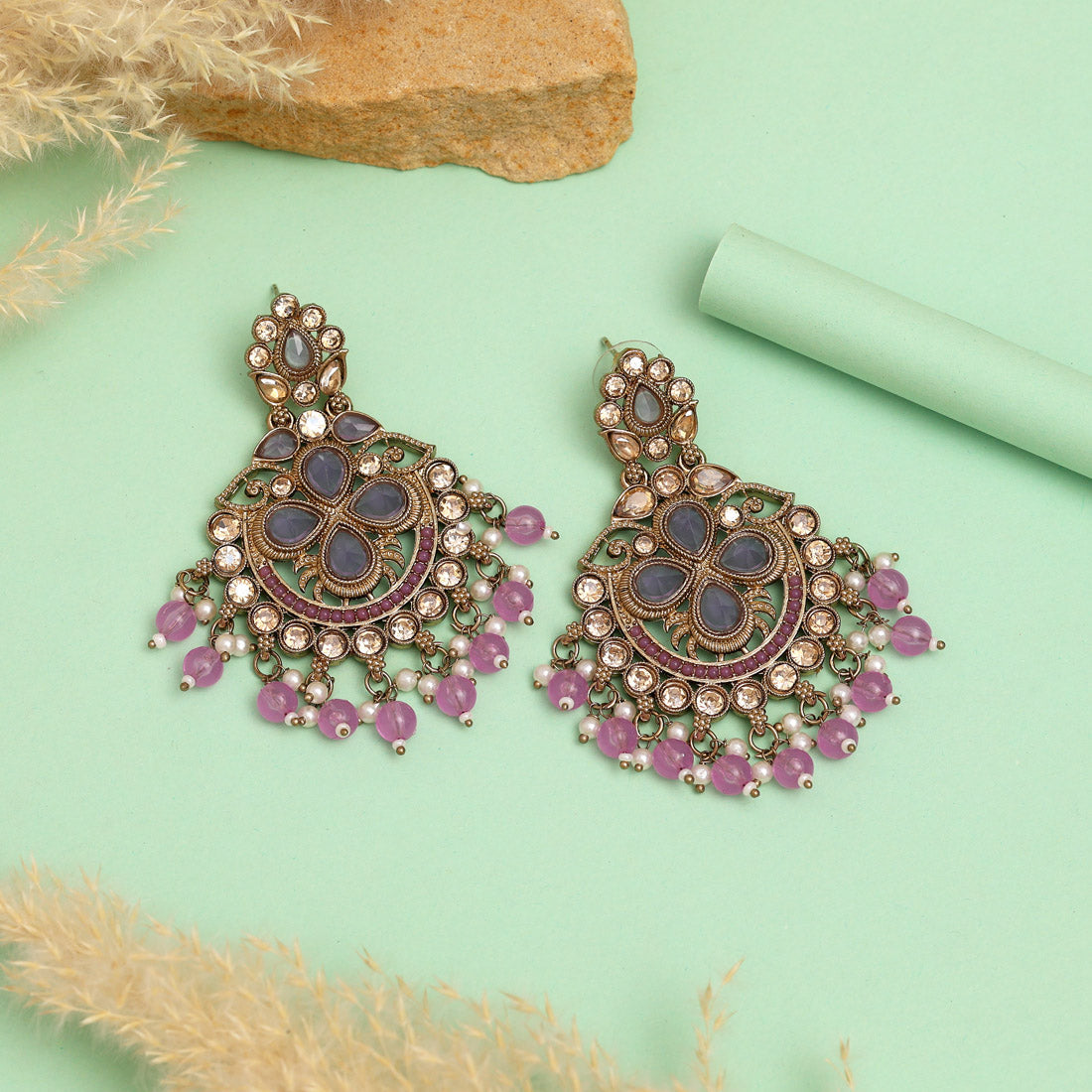 Light Purple Color Kundan Earrings (KDE1034LPRP)