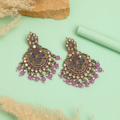 Light Purple Color Kundan Earrings (KDE1034LPRP)