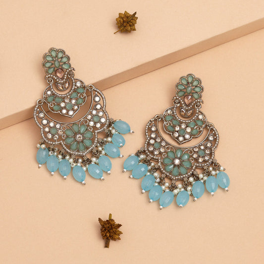 Firozi Color Kundan Earrings