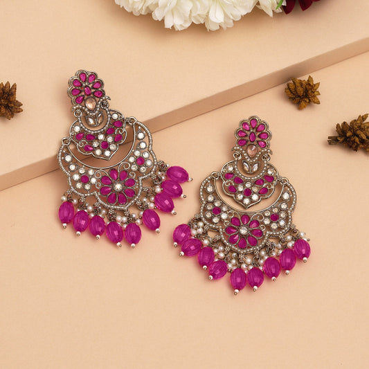 Rani Color Kundan Earrings