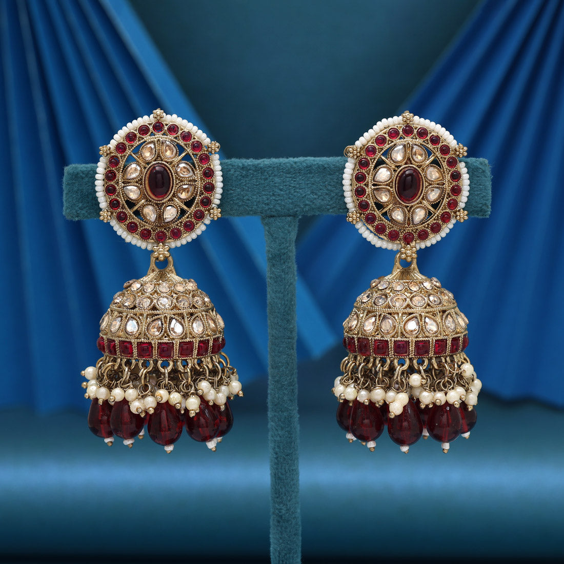 Maroon Color Kundan Earrings