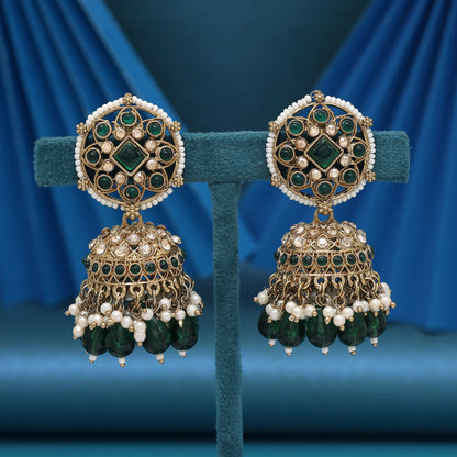 Green Color Kundan Earrings