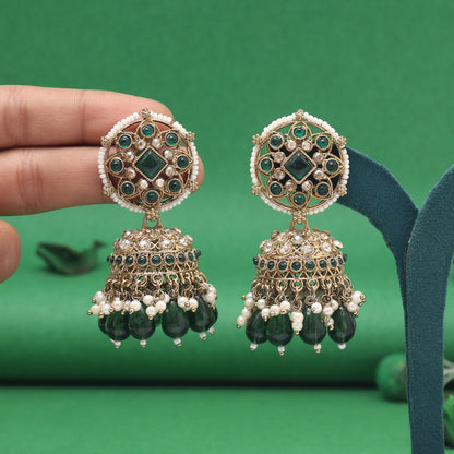 Green Color Kundan Earrings