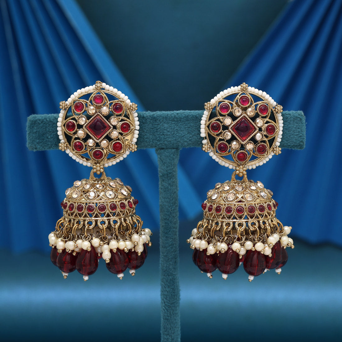 Maroon Color Kundan Earrings