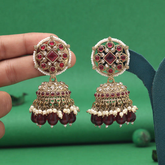 Maroon Color Kundan Earrings
