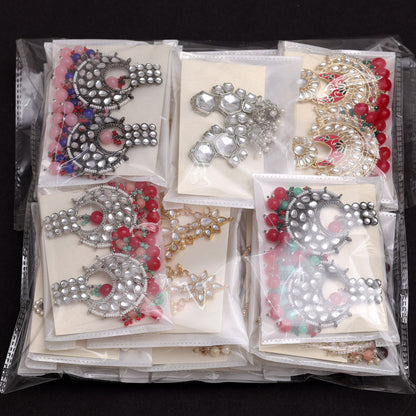 20 Pairs Big Size Assorted Color And Design Kundan Earrings Combo (KDE104CMB)