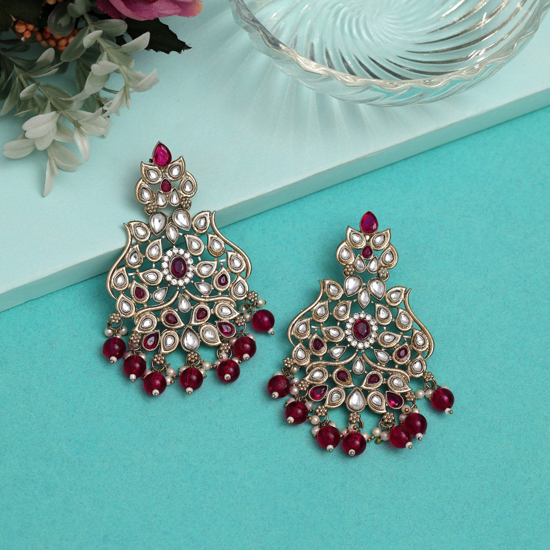 11 Pairs Assorted Color Kundan Earrings Combo (KDE110CMB)