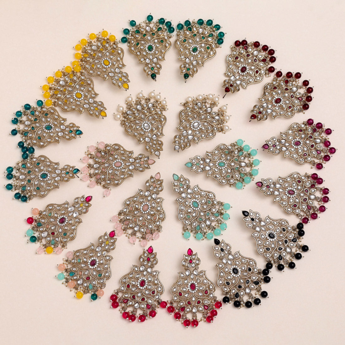 11 Pairs Assorted Color Kundan Earrings Combo (KDE110CMB)