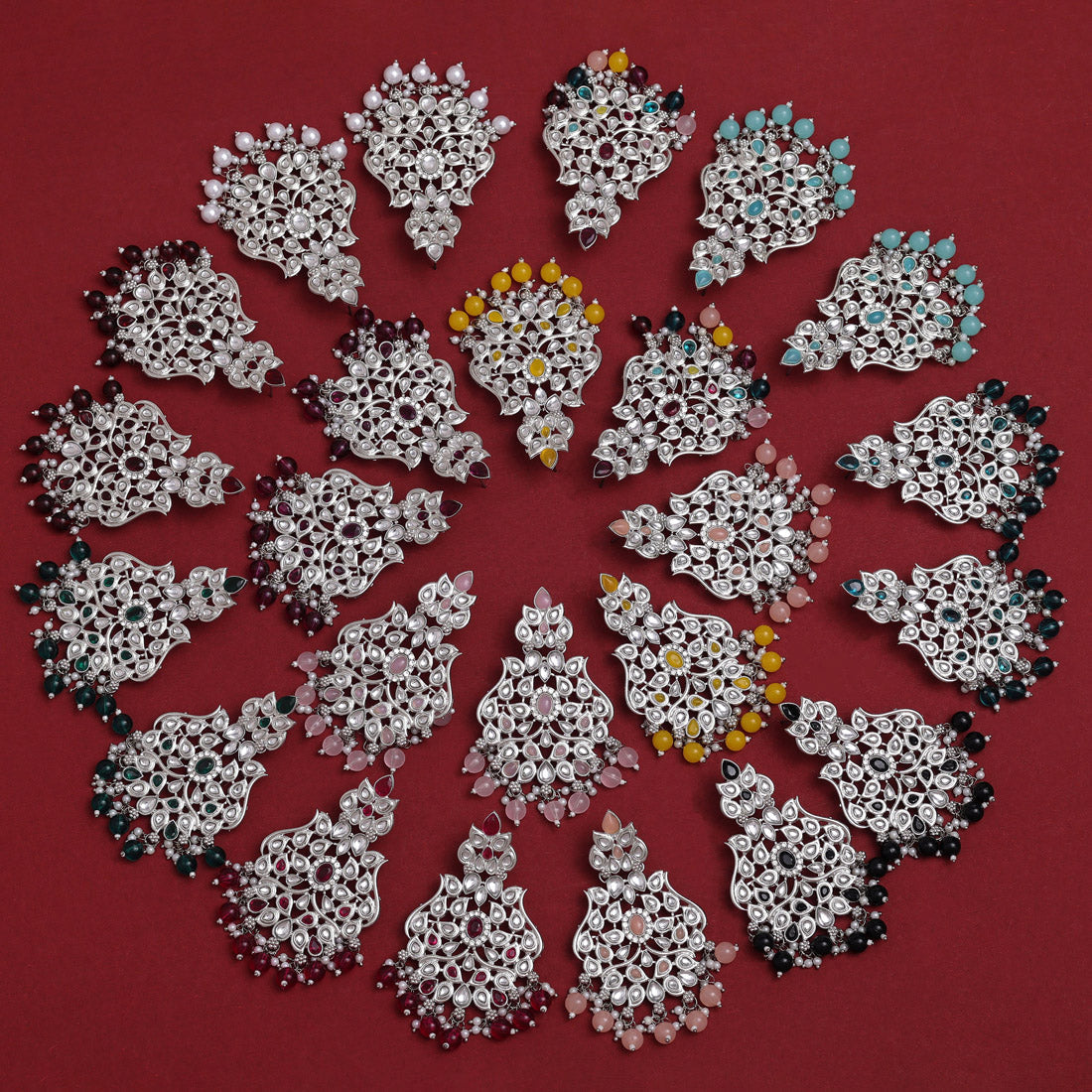12 Pairs Assorted Color Kundan Earrings Combo (KDE111CMB)