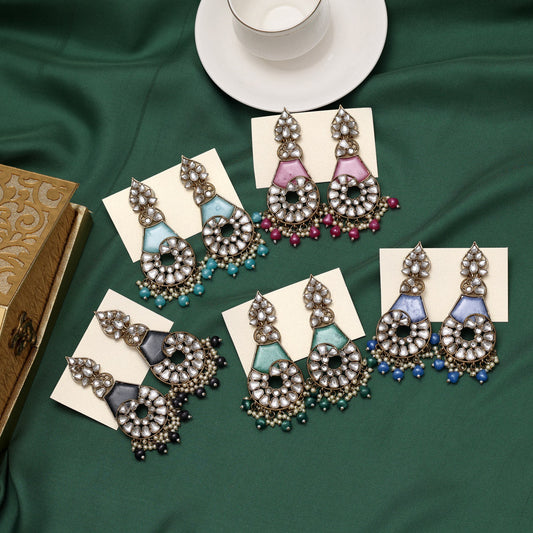 Assorted Color 5 Pairs Kundan Earrings Combo (KDE122CMB)