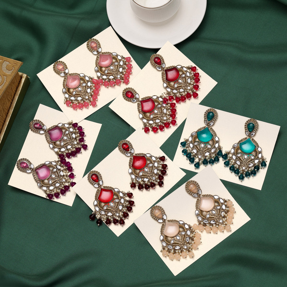 Assorted Color 6 Pairs Kundan Earrings Combo (KDE124CMB)