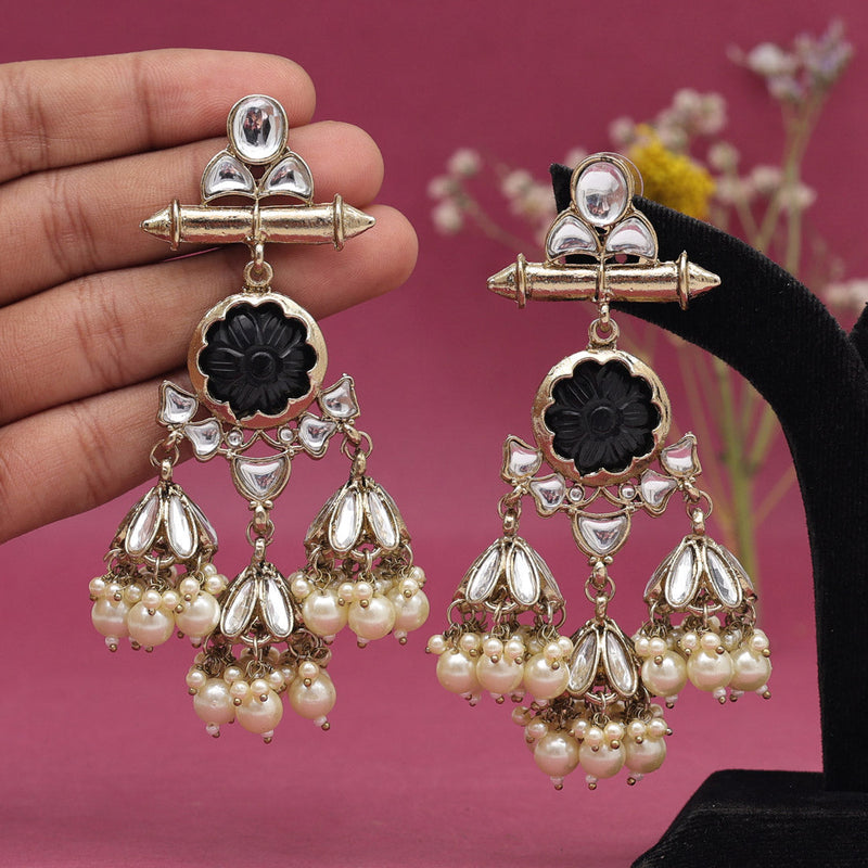 Black Color Kundan Earrings (KDE883BLK)