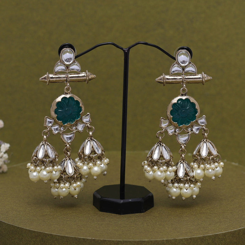 Dark Green Color Kundan Earrings (KDE883DGRN)