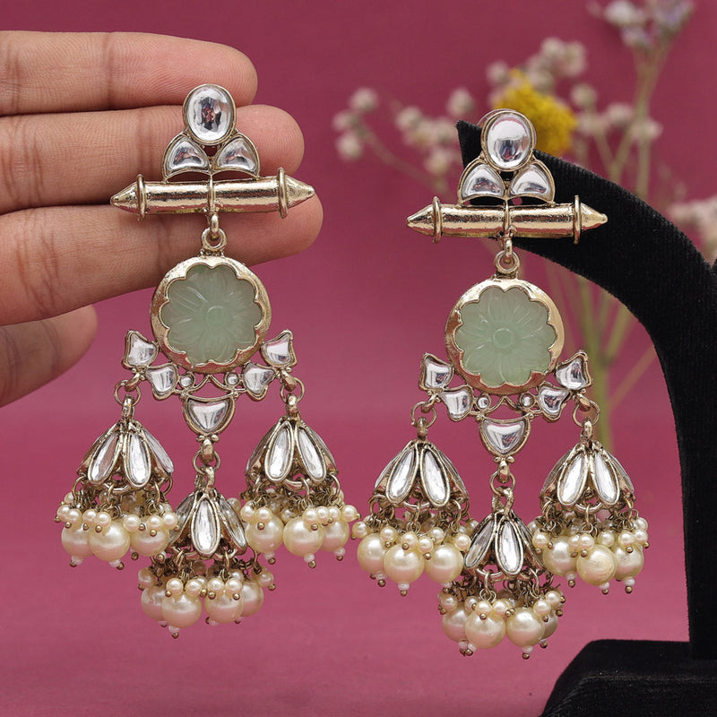 Pista Green Color Kundan Earrings (KDE883PGRN)