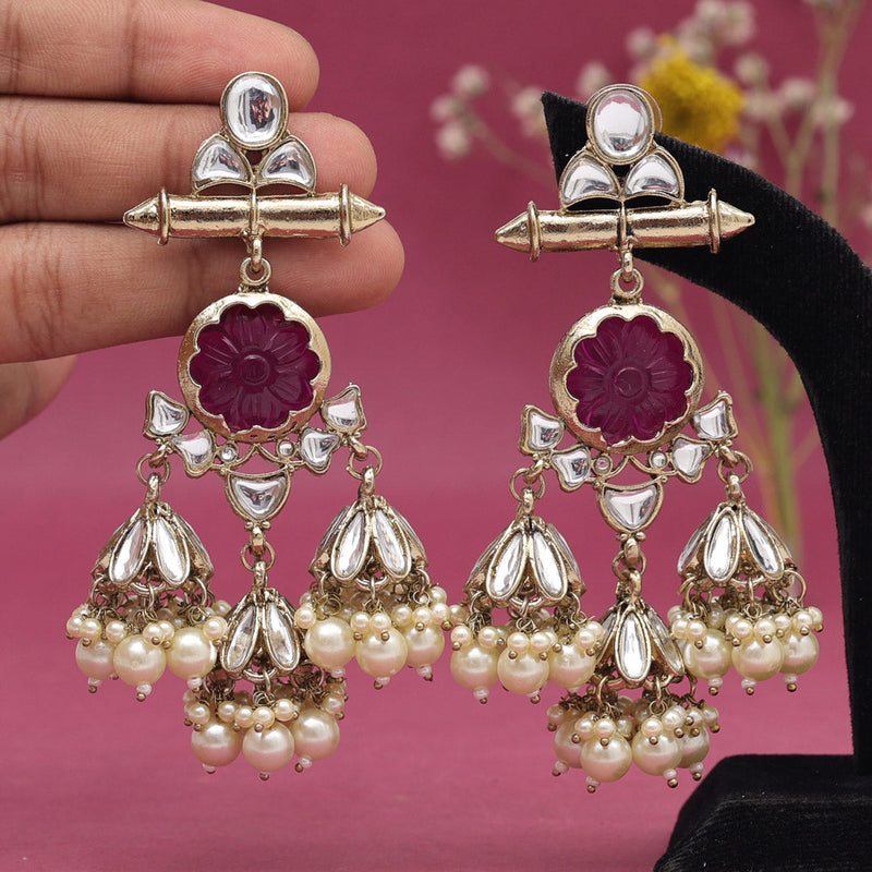 Purple Color Kundan Earrings (KDE883PRP)