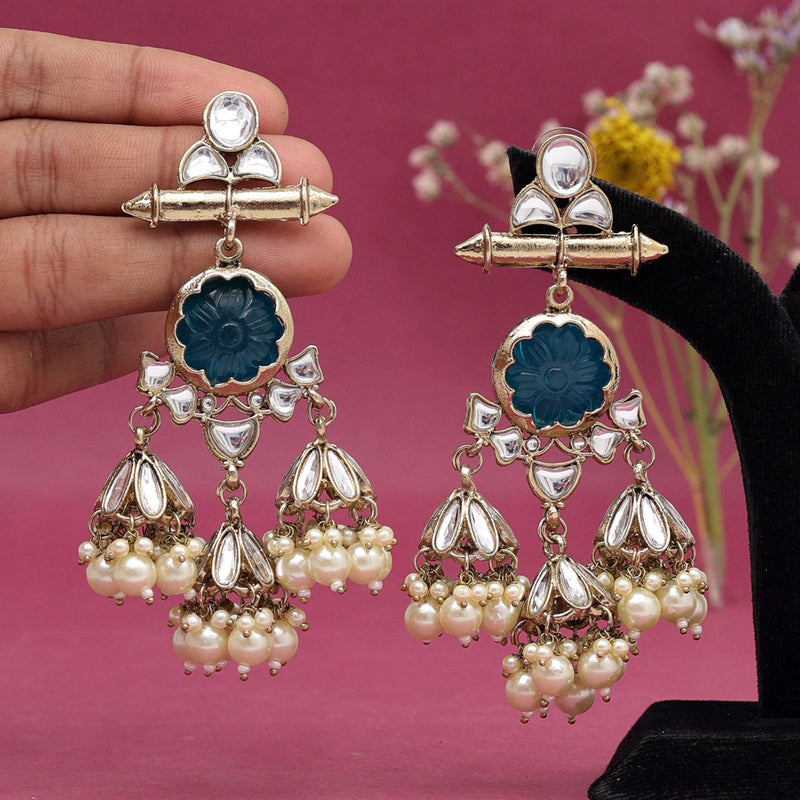 Rama Green Color Kundan Earrings (KDE883RGRN)