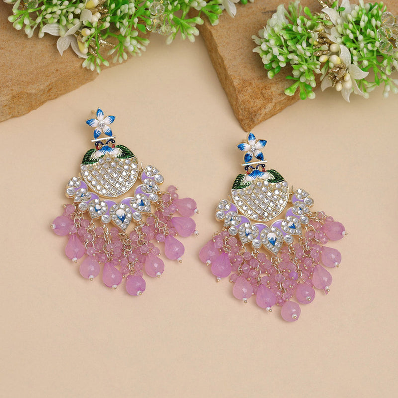 Light Purple Color Meena Work Kundan Earrings (KDE884LPRP)