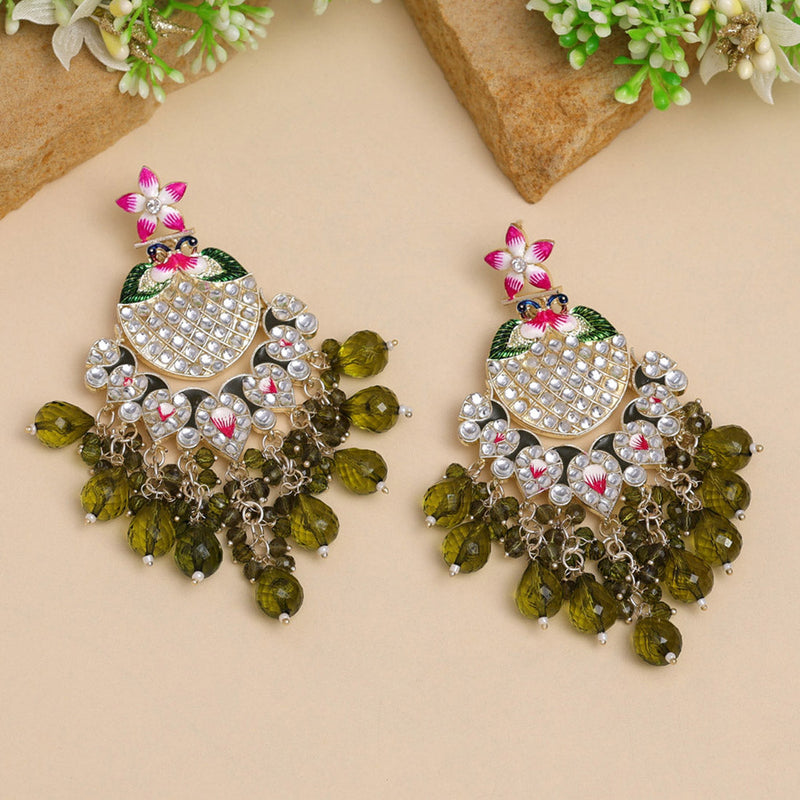 Mehandi Green Color Meena Work Kundan Earrings (KDE884MGRN)