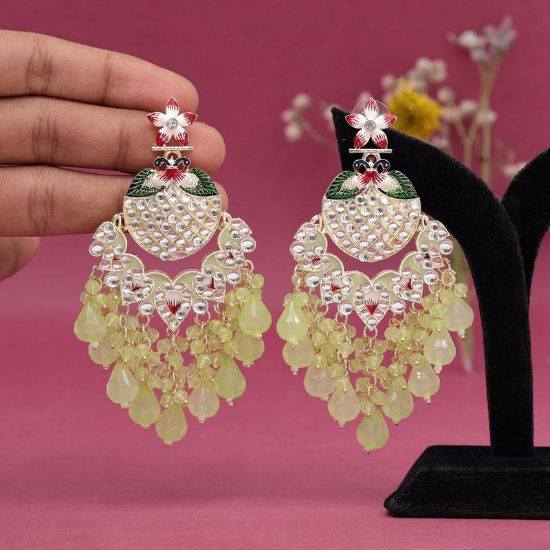 Pista Green Color Meena Work Kundan Earrings (KDE884PGRN)