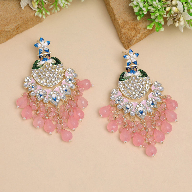 Pink Color Meena Work Kundan Earrings (KDE884PNK)