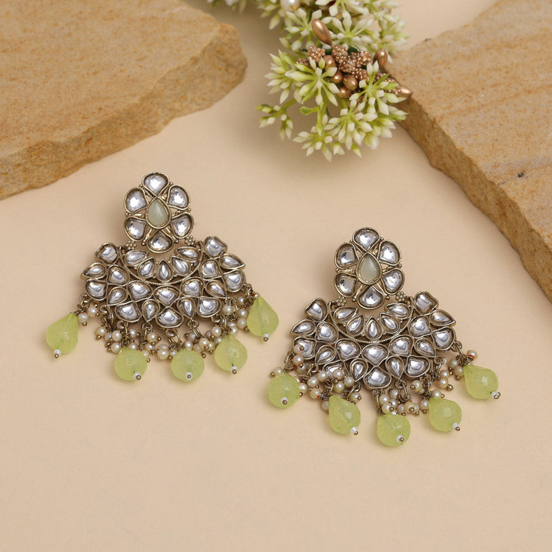 Pista Green Color Kundan Earrings (KDE885PGRN)