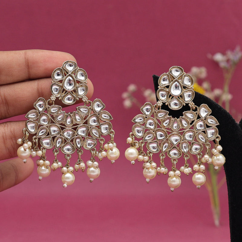 White Color Kundan Earrings (KDE885WHT)