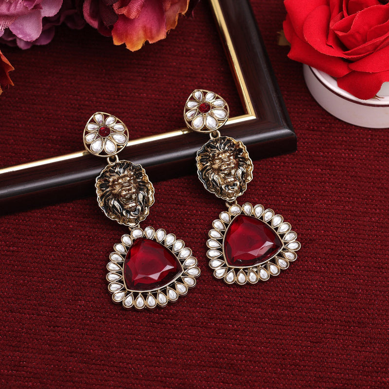 Maroon Color Kundan Earrings (KDE887MRN)