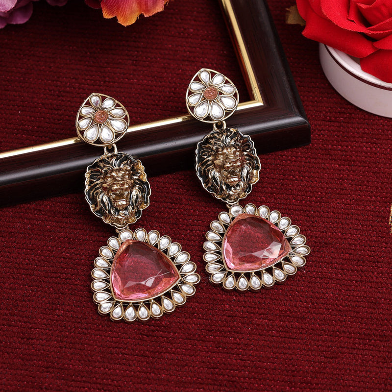 Pink Color Kundan Earrings (KDE887PNK)