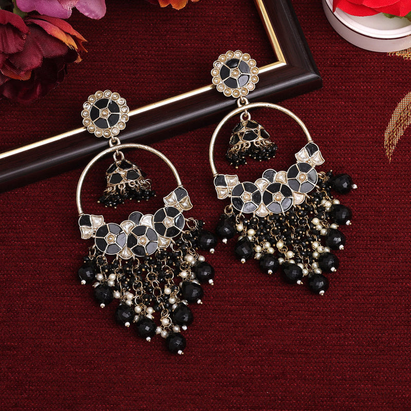 Black Color Kundan Earrings (KDE888BLK)