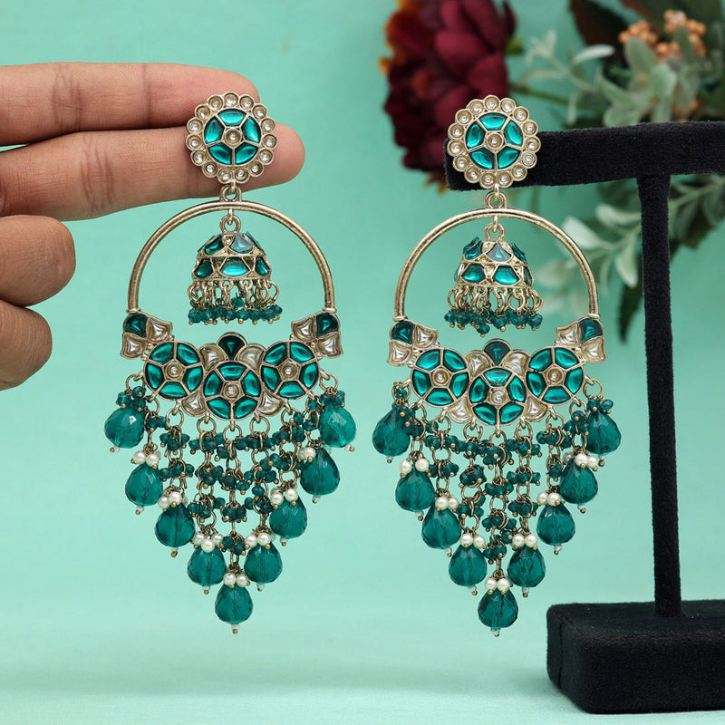 Green Color Kundan Earrings (KDE888GRN)