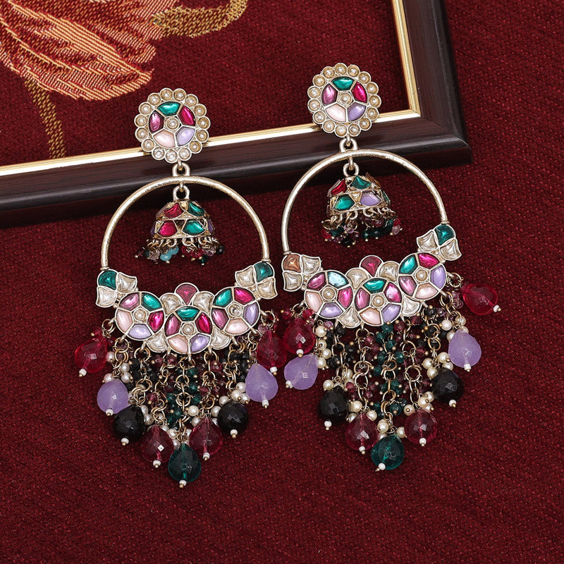 Multi Color Kundan Earrings (KDE888MLT)