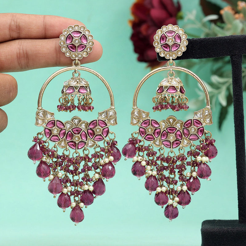 Magenta Color Kundan Earrings (KDE888MNT)