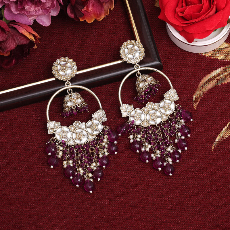 Purple Color Kundan Earrings (KDE888PRP)