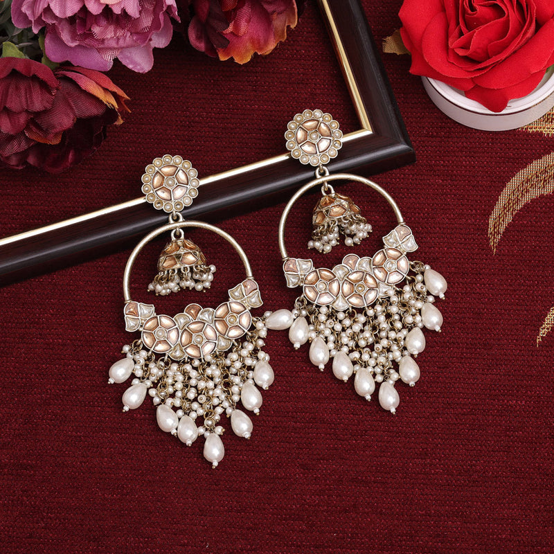 White & Gold Color Kundan Earrings (KDE888WHTGLD)