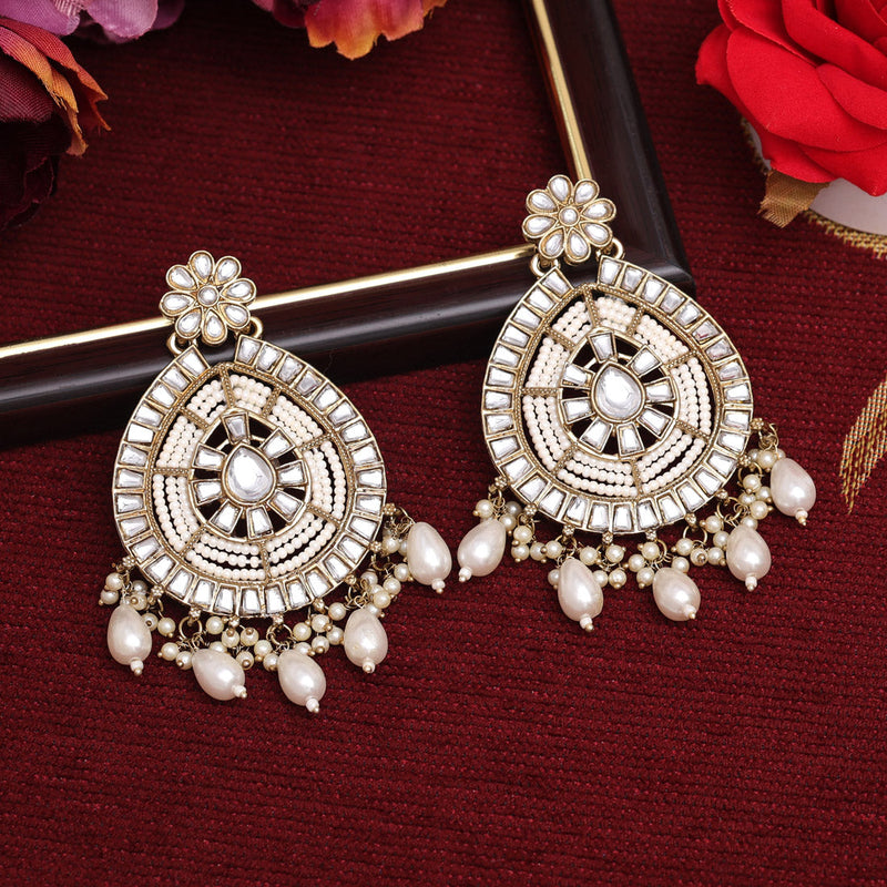 White Color Kundan Earrings (KDE891WHT)