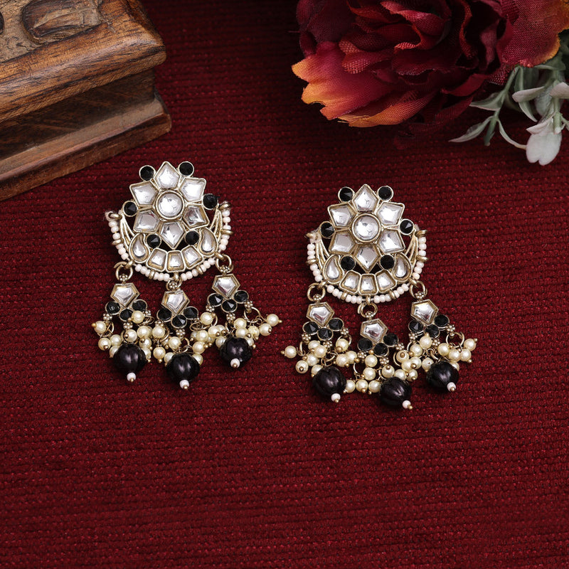 Black Color Kundan Earrings (KDE892BLK)