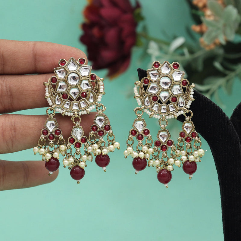 Maroon Color Kundan Earrings (KDE892MRN)