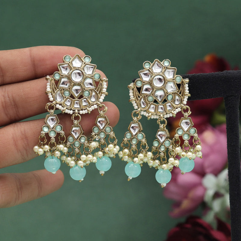 Pista Green Color Kundan Earrings (KDE892PGRN)