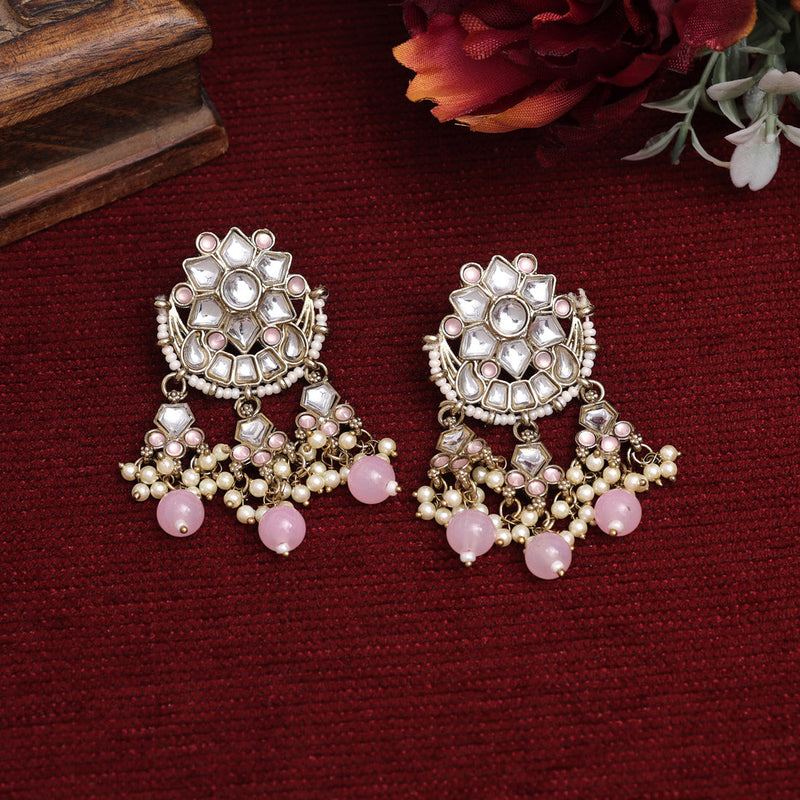 Pink Color Kundan Earrings (KDE892PNK)