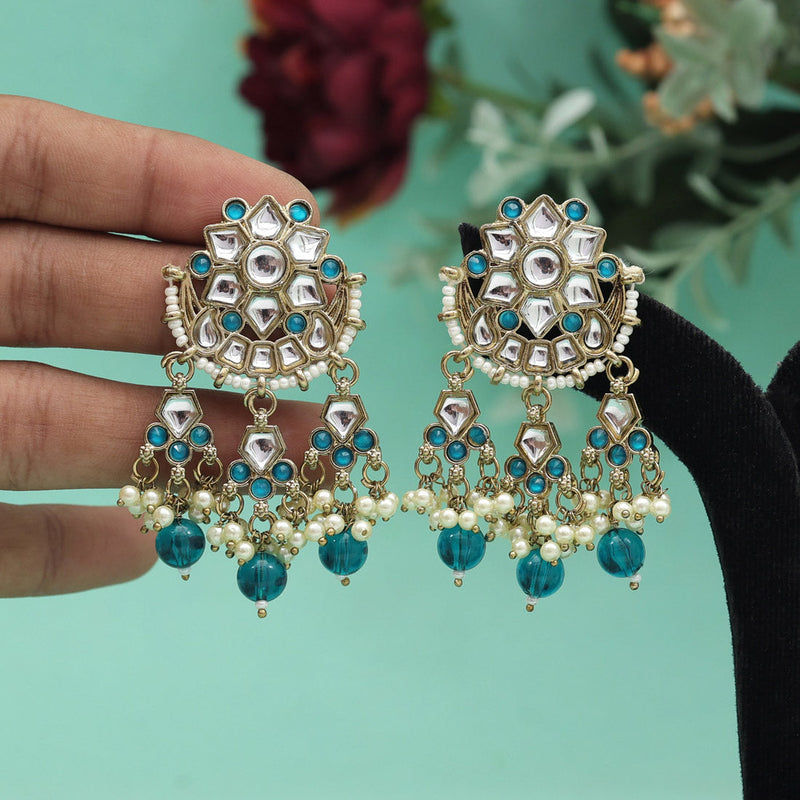 Turquoise Blue Color Kundan Earrings (KDE892TBLU)