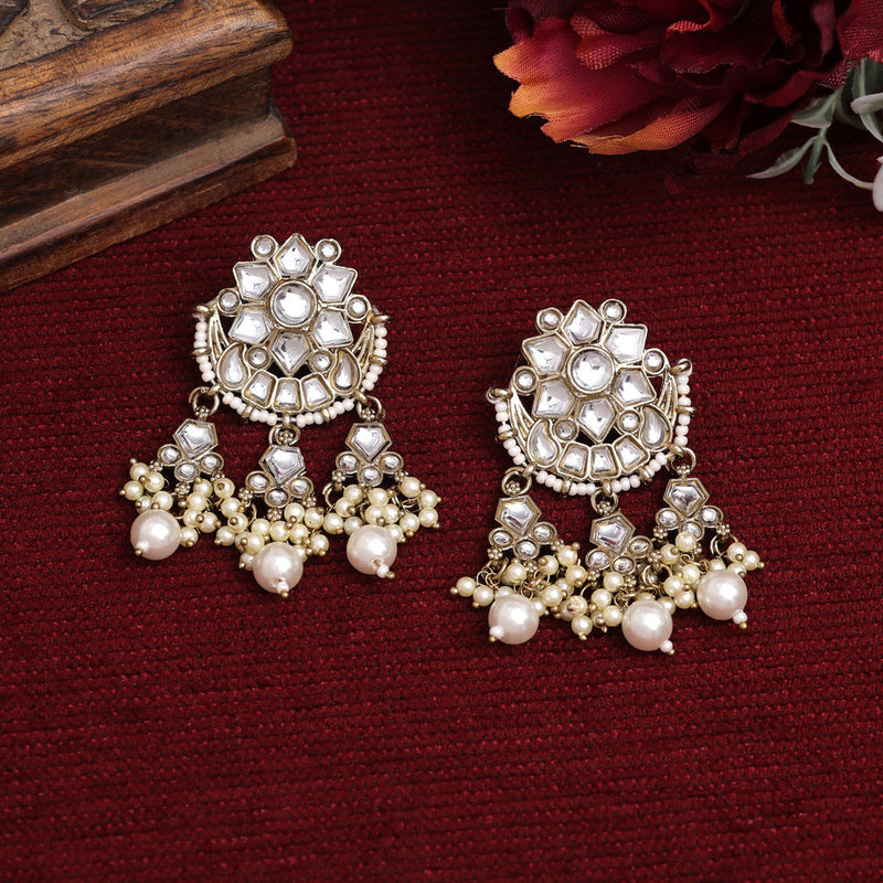 White Color Kundan Earrings (KDE892WHT)