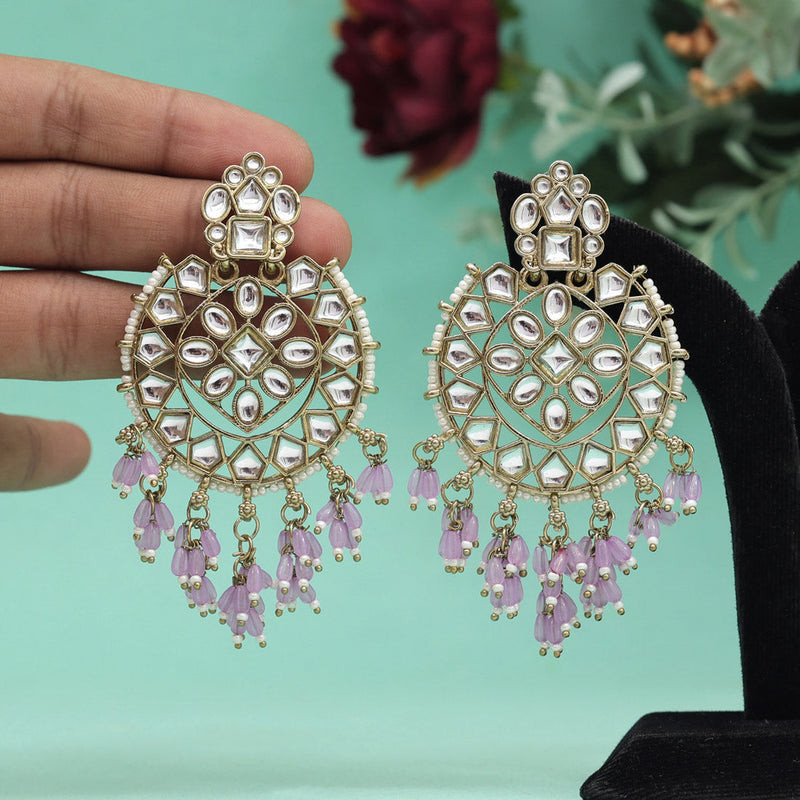 Light Purple Color Kundan Earrings (KDE893LPRP)