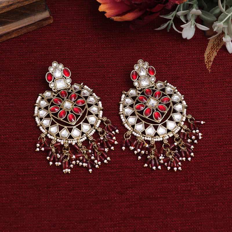 Maroon Color Kundan Earrings (KDE893MRN)