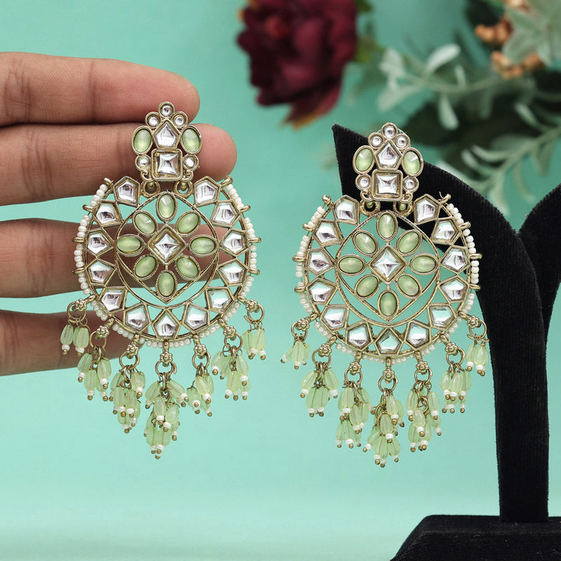 Pista Green Color Kundan Earrings (KDE893PGRN)