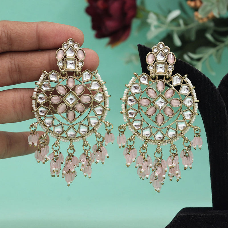 Pink Color Kundan Earrings (KDE893PNK)