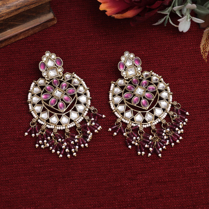 Purple Color Kundan Earrings (KDE893PRP)