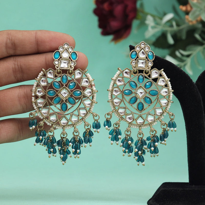 Rama Green Color Kundan Earrings (KDE893RGRN)